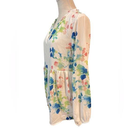 Bobeau Studio B Long Sleeve White Floral Blouse Size Medium NWT - Picture 2 of 8